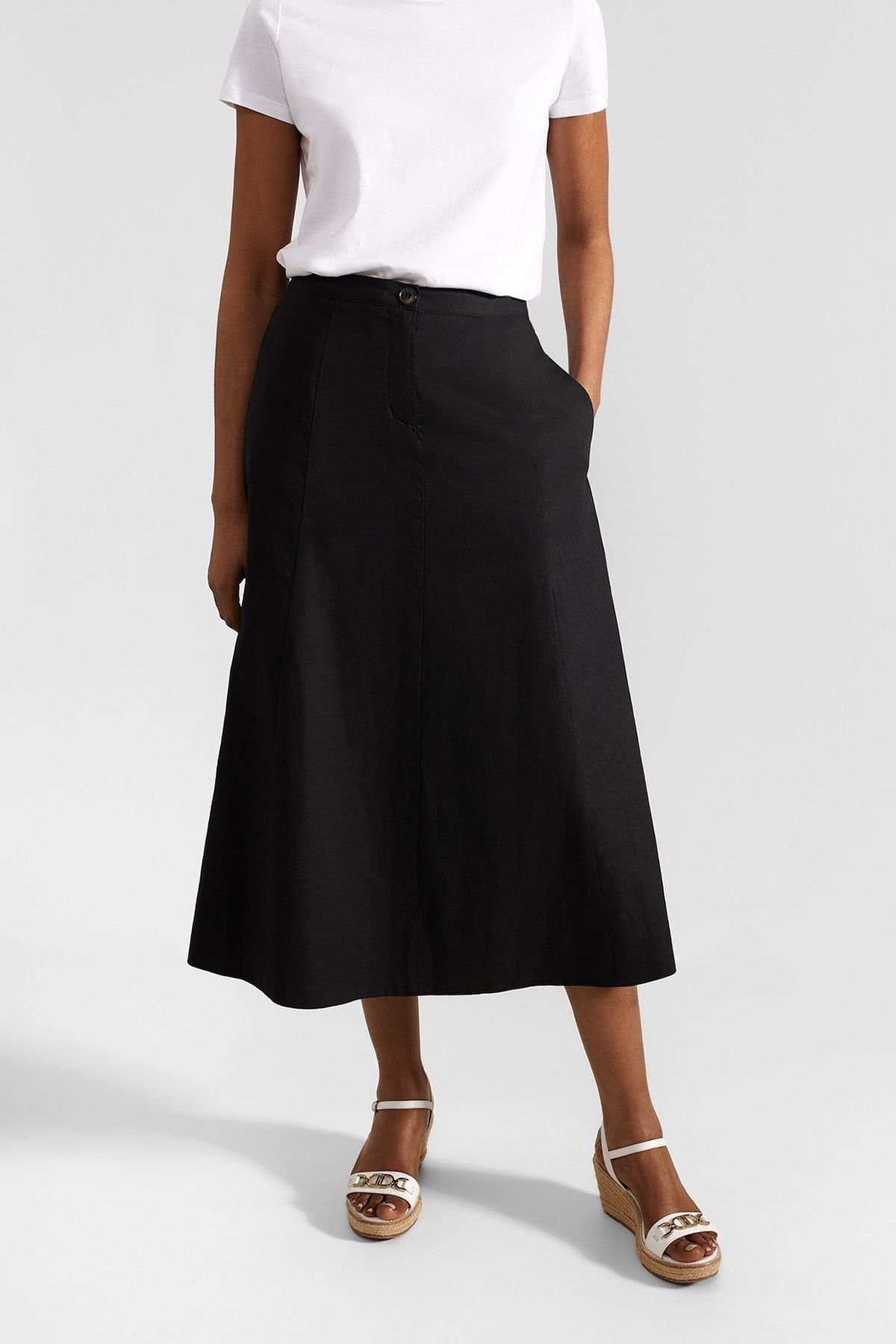 Hobbs London Hobbs London Black Linen-Blend Midi Skirt