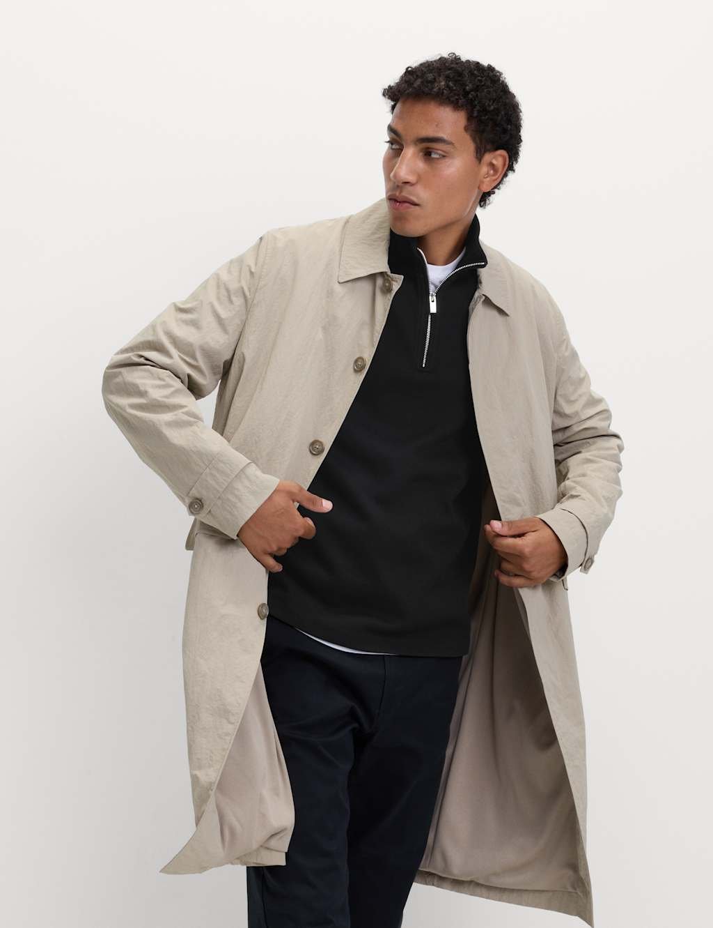 Marks & Spencer M&S Cotton Rich Double Knit Half Zip Sweatshirt Black - 3