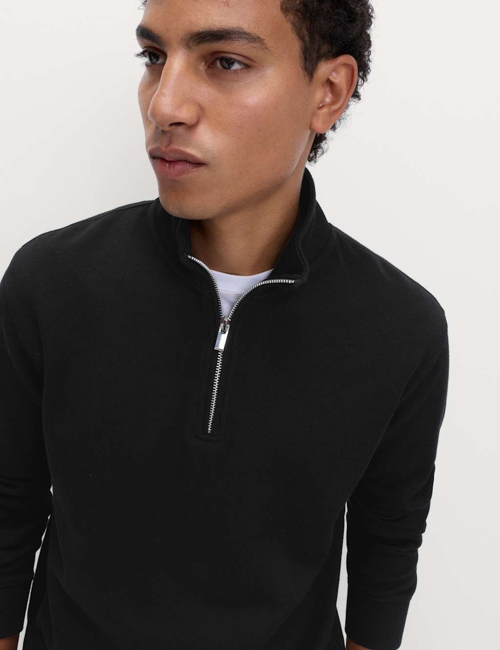 Marks & Spencer M&S Cotton Rich Double Knit Half Zip Sweatshirt Black - 4