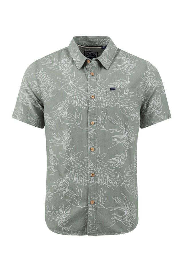 Weird Fish Weird Fish Men's Russell Printed Chambray Short Sleeve Shirt in Green - 2