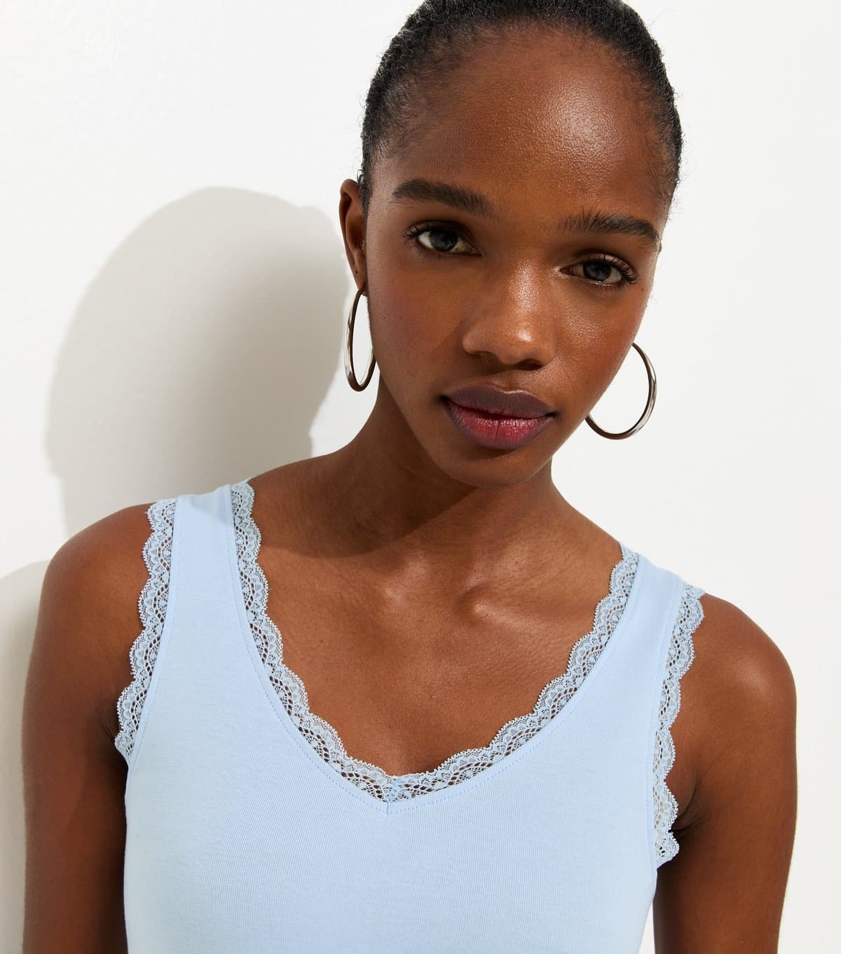 New Look Women's Light Blue Lace Trim Vest New Look