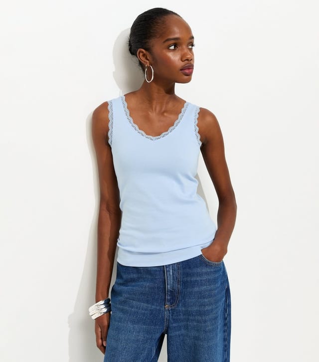 New Look Women's Light Blue Lace Trim Vest New Look - 2