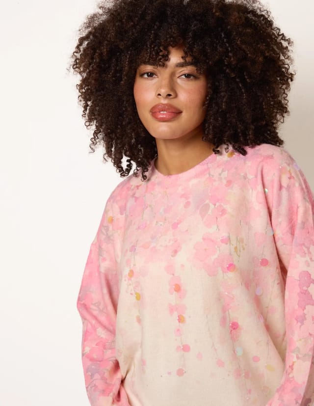 Blue Vanilla Floral Printed Jumper with Disc Sequin Detailing - 3
