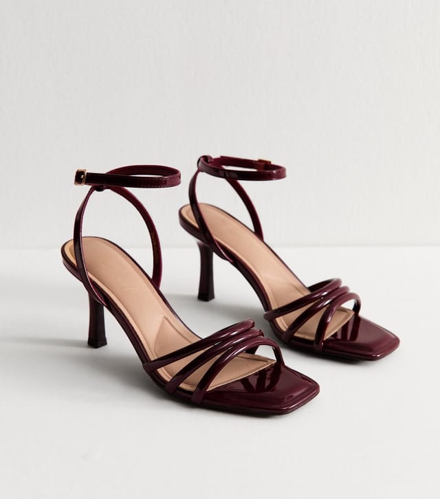 New Look Women's Dark Burgundy Strappy Stiletto Heel Sandals Vegan New Look - 2