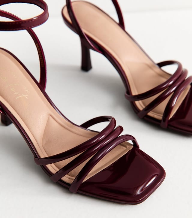New Look Women's Dark Burgundy Strappy Stiletto Heel Sandals Vegan New Look - 3