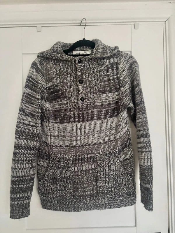 Topman Grey Marl Chunky Knit Hooded Sweater - Vintage Y2K