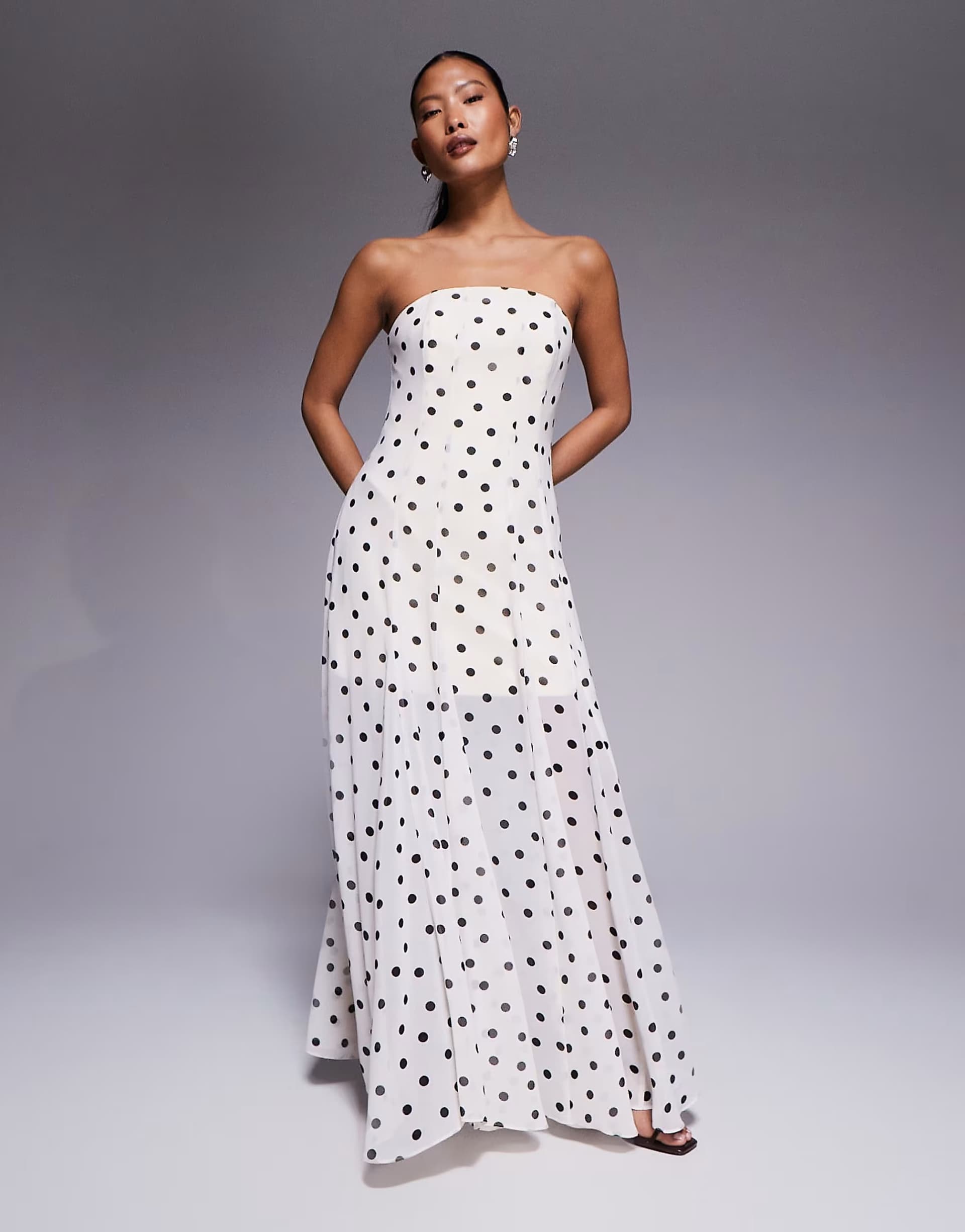 ASOS Forever New Petite strapless maxi dress in polka dot