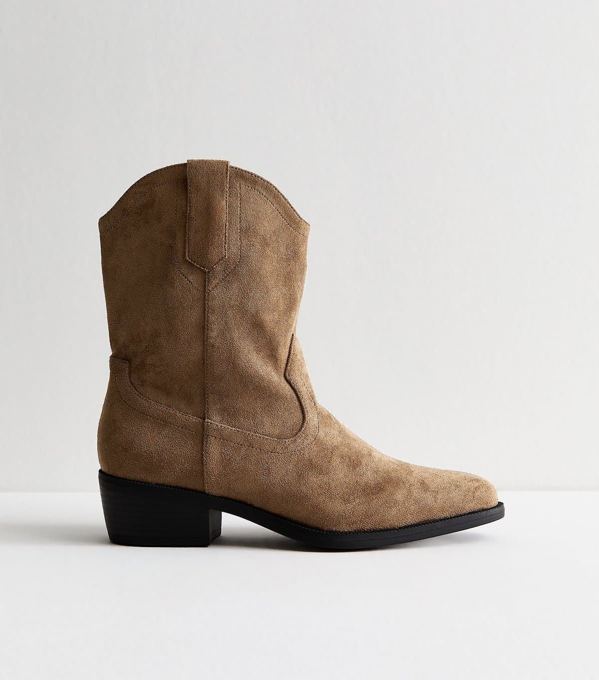 New Look Women's Camel Faux Suede Western Boots Vegan New Look