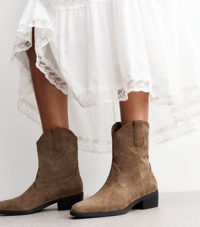 New Look Women's Camel Faux Suede Western Boots Vegan New Look - 2