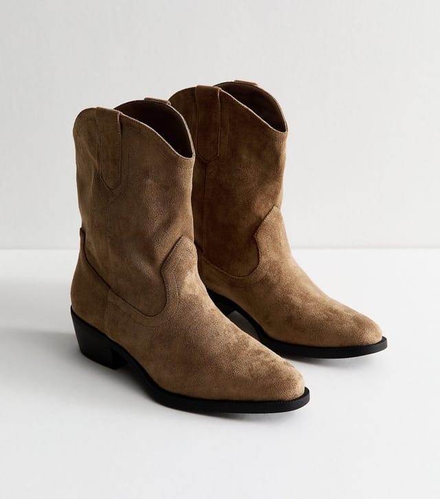 New Look Women's Camel Faux Suede Western Boots Vegan New Look - 3