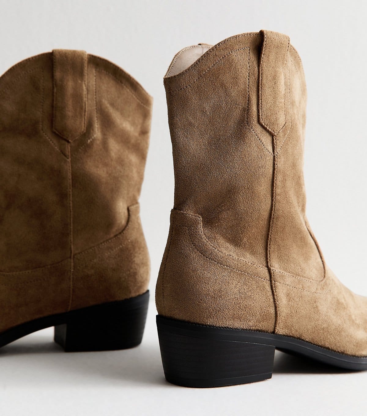 New Look Women's Camel Faux Suede Western Boots Vegan New Look - 4
