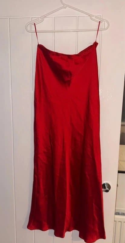 New Look New Look Red Satin Maxi Skirt Size 10 Stretch Waist Slip Skirt