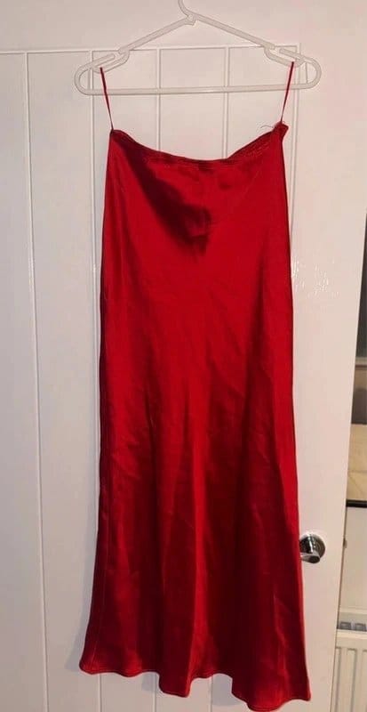 New Look Red Satin Maxi Skirt Size 10 Stretch Waist Slip Skirt