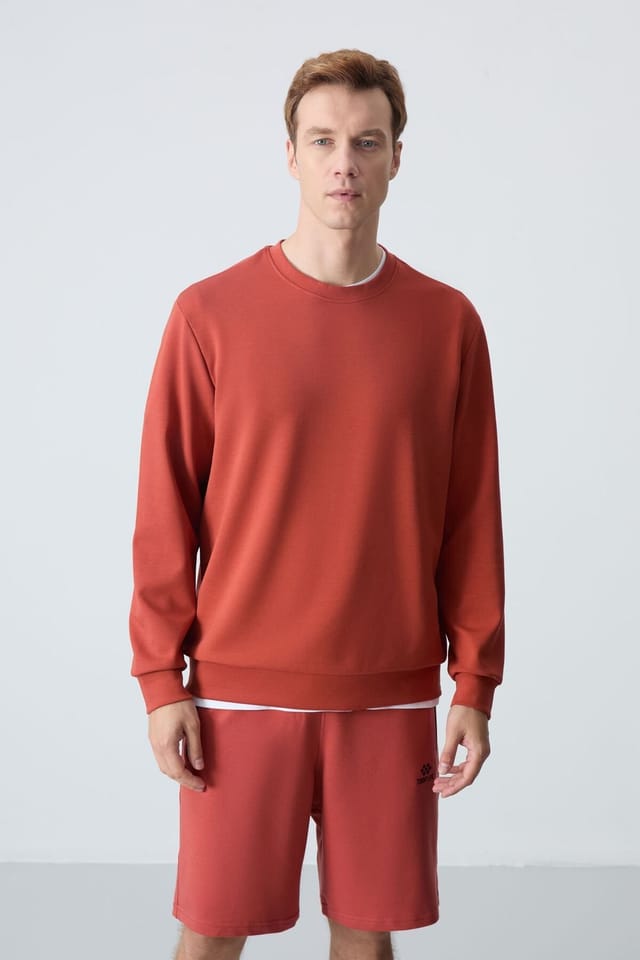 Tommy Life Tommy Life Men's Plain Crew Neck Sweatshirt in Terracotta - 2