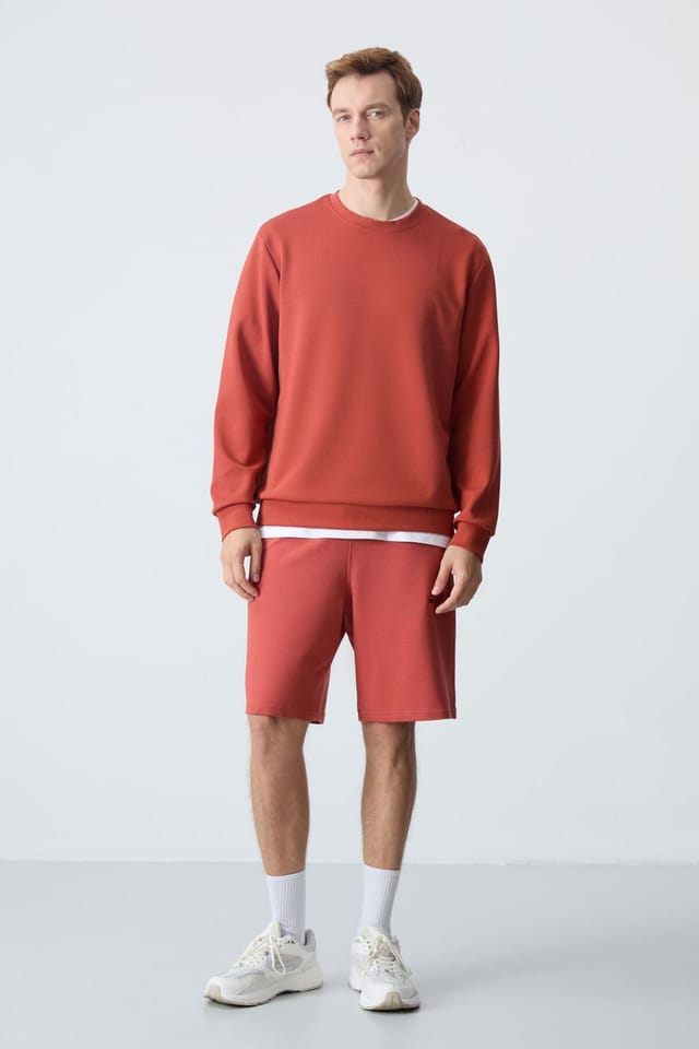 Tommy Life Tommy Life Men's Plain Crew Neck Sweatshirt in Terracotta - 3
