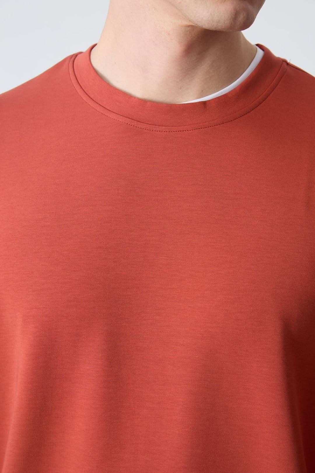 Tommy Life Tommy Life Men's Plain Crew Neck Sweatshirt in Terracotta - 4