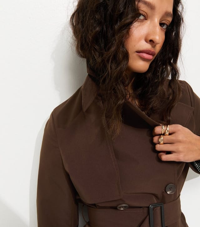 New Look Women's Dark Brown Double Breasted Belted Trench Coat New Look - 2