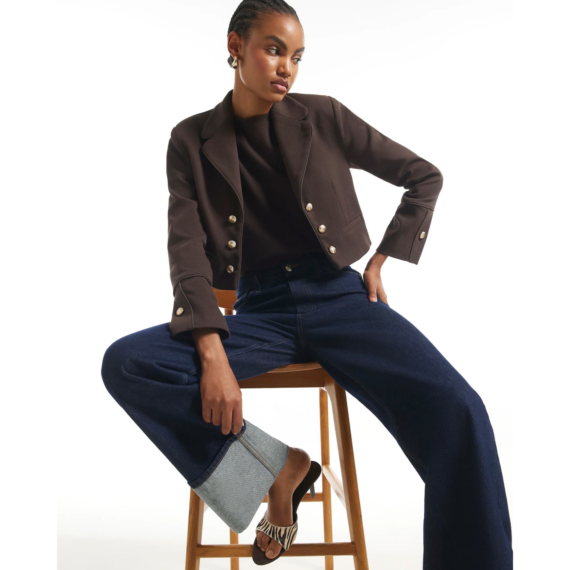 River Island River Island Womens Brown Button Drummer Jacket