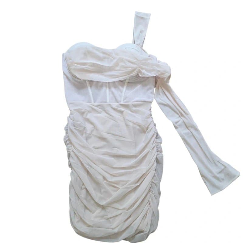 Oh Polly Oh Polly Long Sleeve One Shoulder Layered Corset Mini Dress in Cream Size 10
