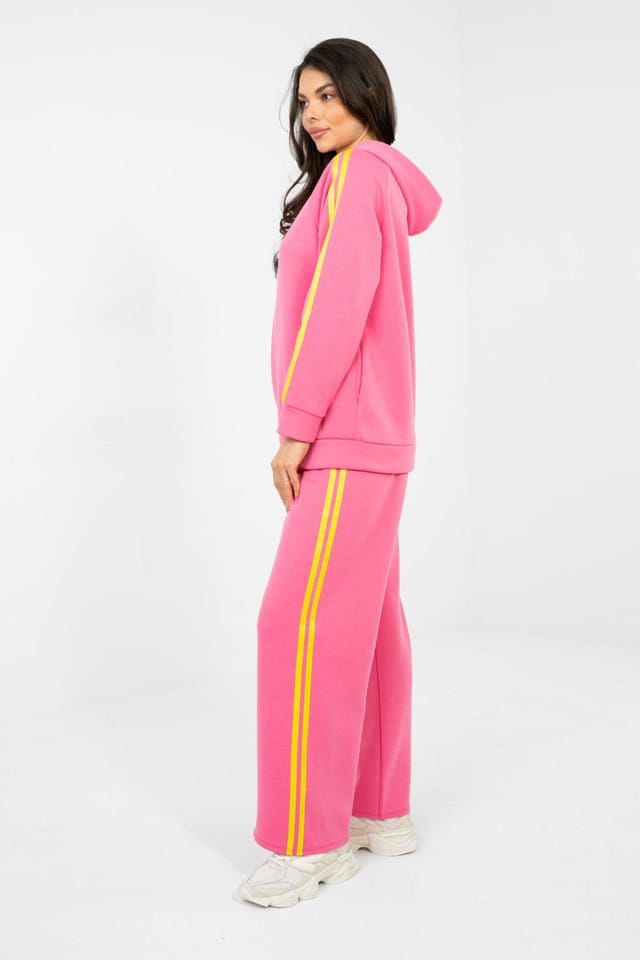 Love Lace Love Lace Women's Comfort Zip Hoodie Tracksuit Set With Stripes in Pink - 2