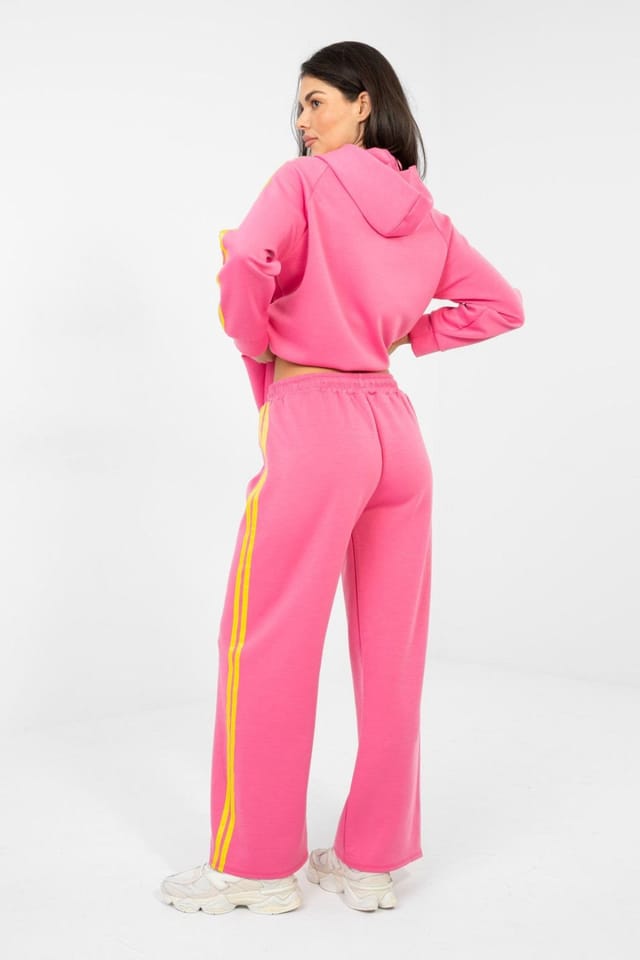 Love Lace Love Lace Women's Comfort Zip Hoodie Tracksuit Set With Stripes in Pink - 3