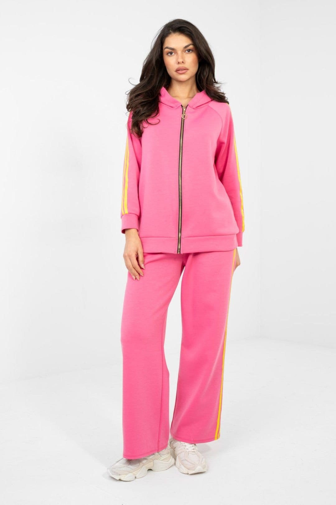 Love Lace Love Lace Women's Comfort Zip Hoodie Tracksuit Set With Stripes in Pink - 4