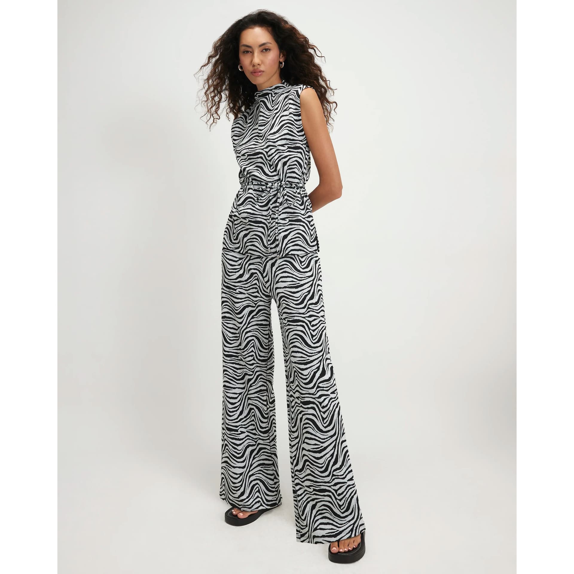 River Island River Island Womens Black Jacquard Zebra Print Wide Leg Trousers