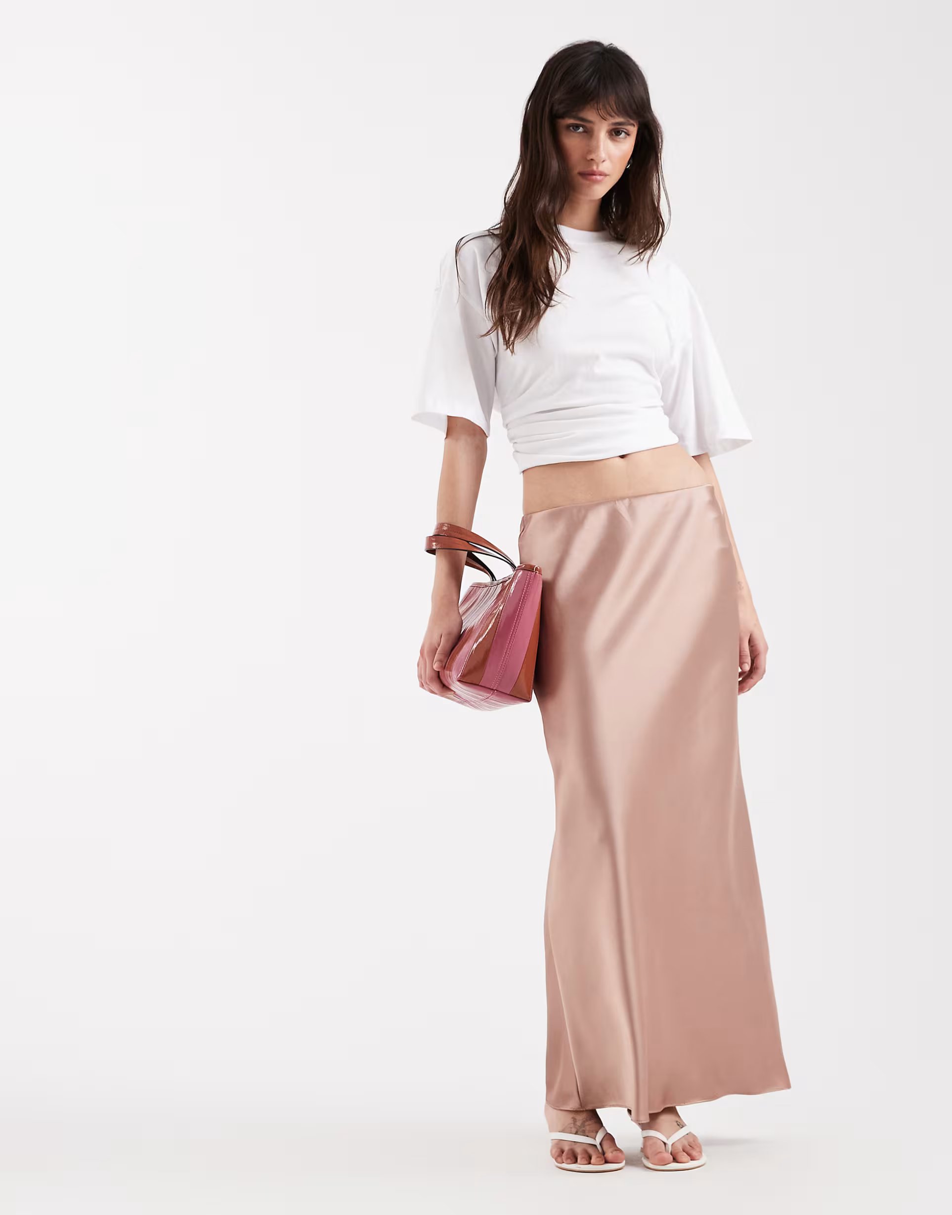ASOS River Island satin maxi skirt in pink - 1