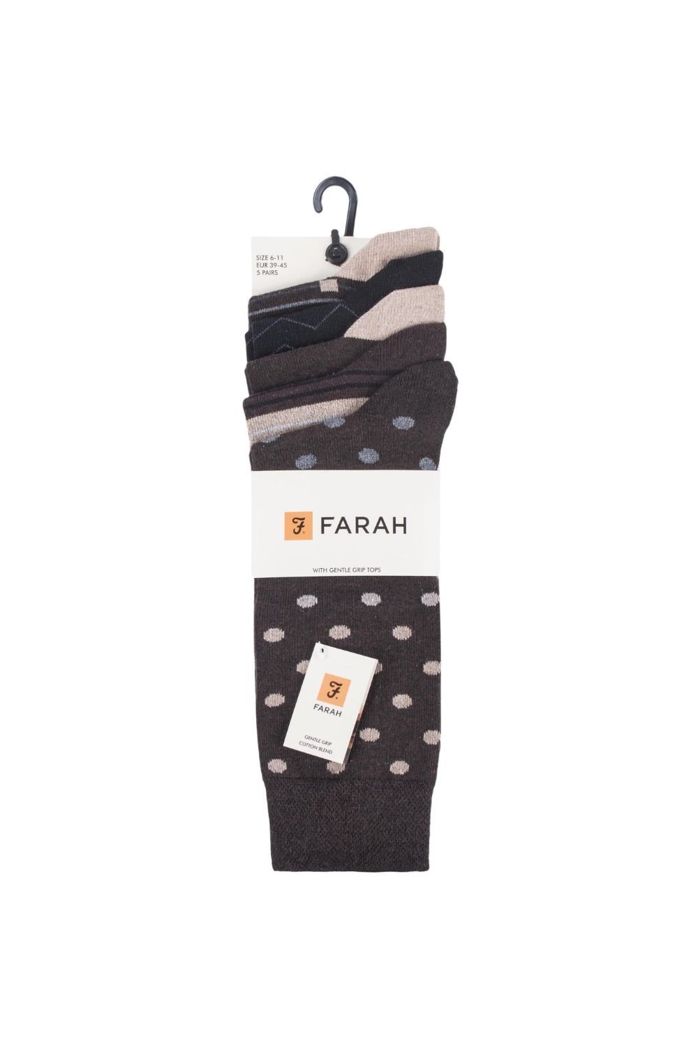 Farah FARAH Men's 5 Pack Polka Dot Patterned Cotton Dress Socks in Brown - 2