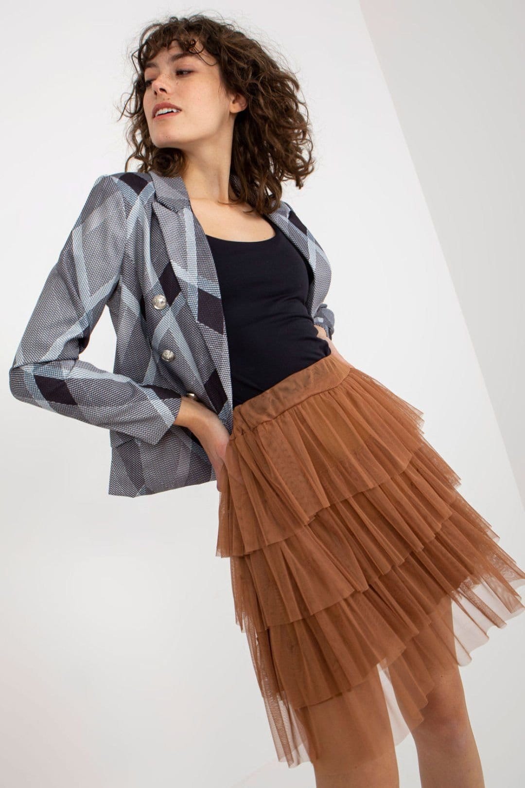 Love Lace Love Lace Women's Ruffle Tulle Mini Skirt in Brown - 4