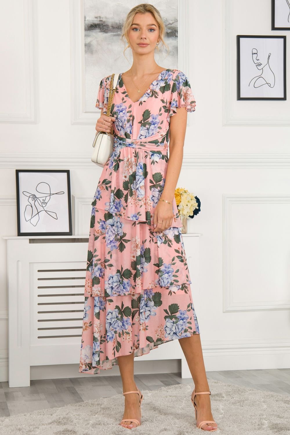 Jolie Moi Jolie Moi Women's Danica Tiered Hem Mesh Maxi Dress in Light Pink - 2