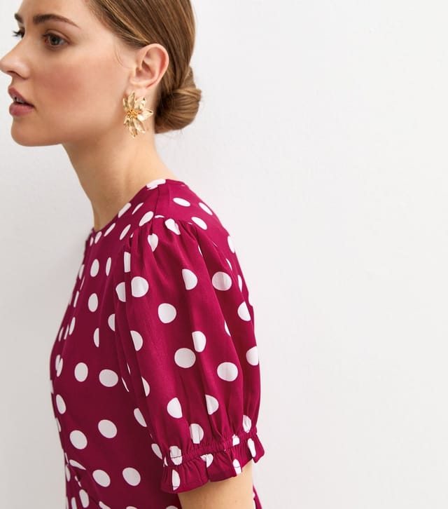 New Look Women's Red Polka Dot Crepe Short Sleeve Midi Dress New Look - 2