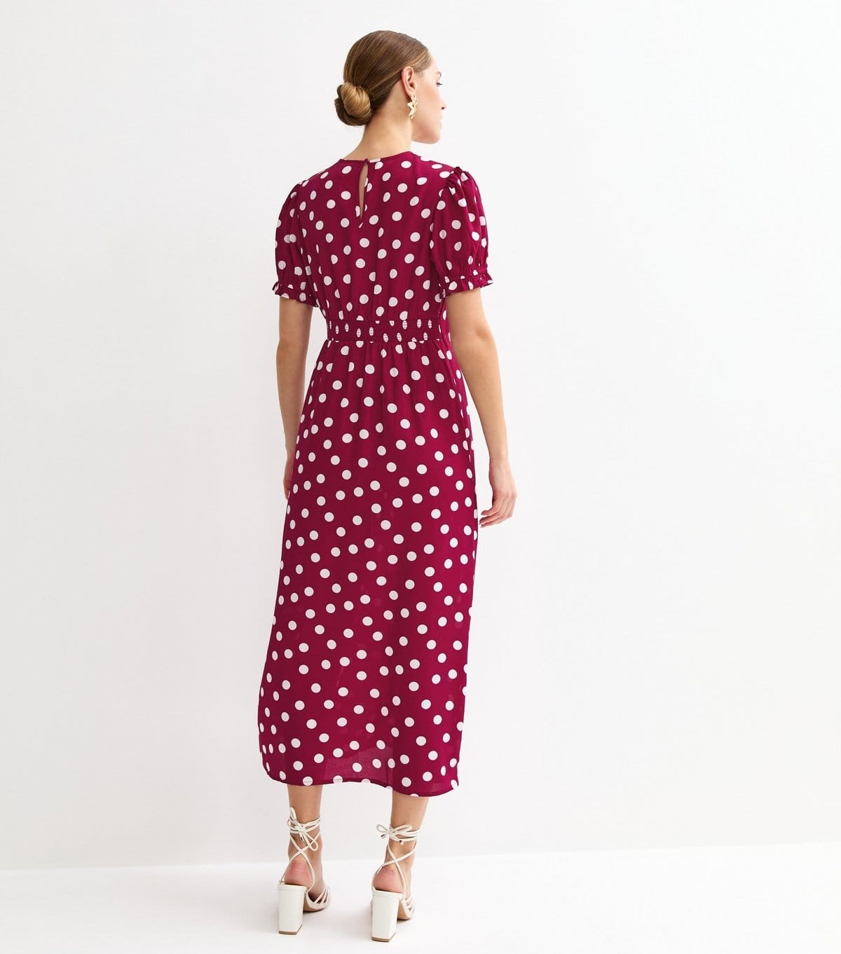 New Look Women's Red Polka Dot Crepe Short Sleeve Midi Dress New Look - 4