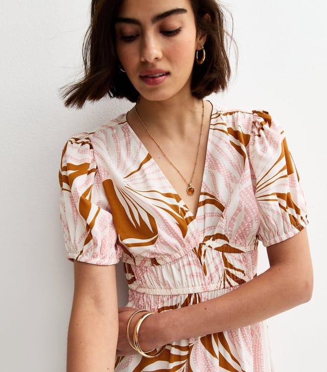 New Look Women's Pink Leaf Print Short Sleeve Midi Dress New Look - 2