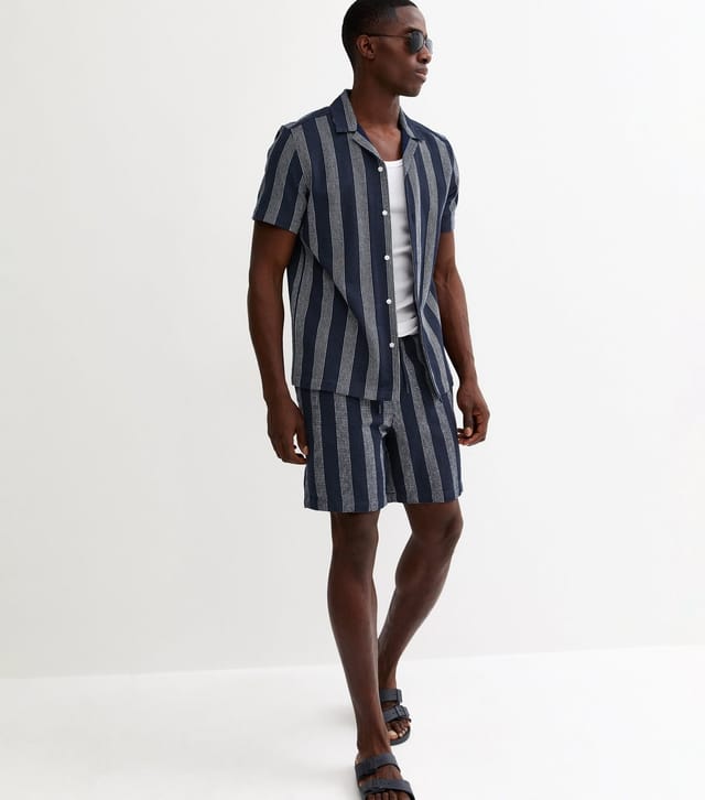 New Look Men's Blue Regular Striped Drawstring Shorts New Look - 3