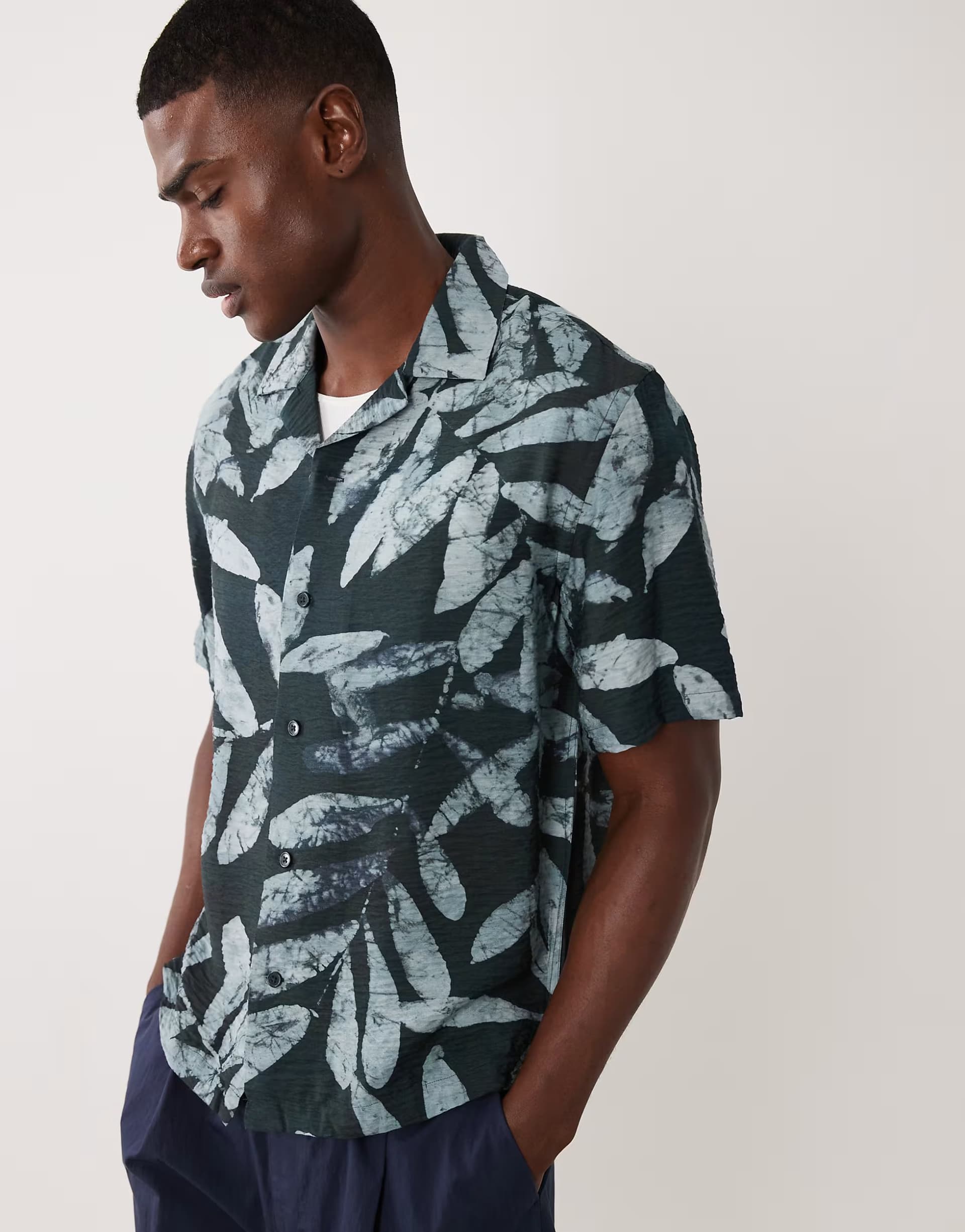 ASOS Mango abstarct leaf print shirt in green