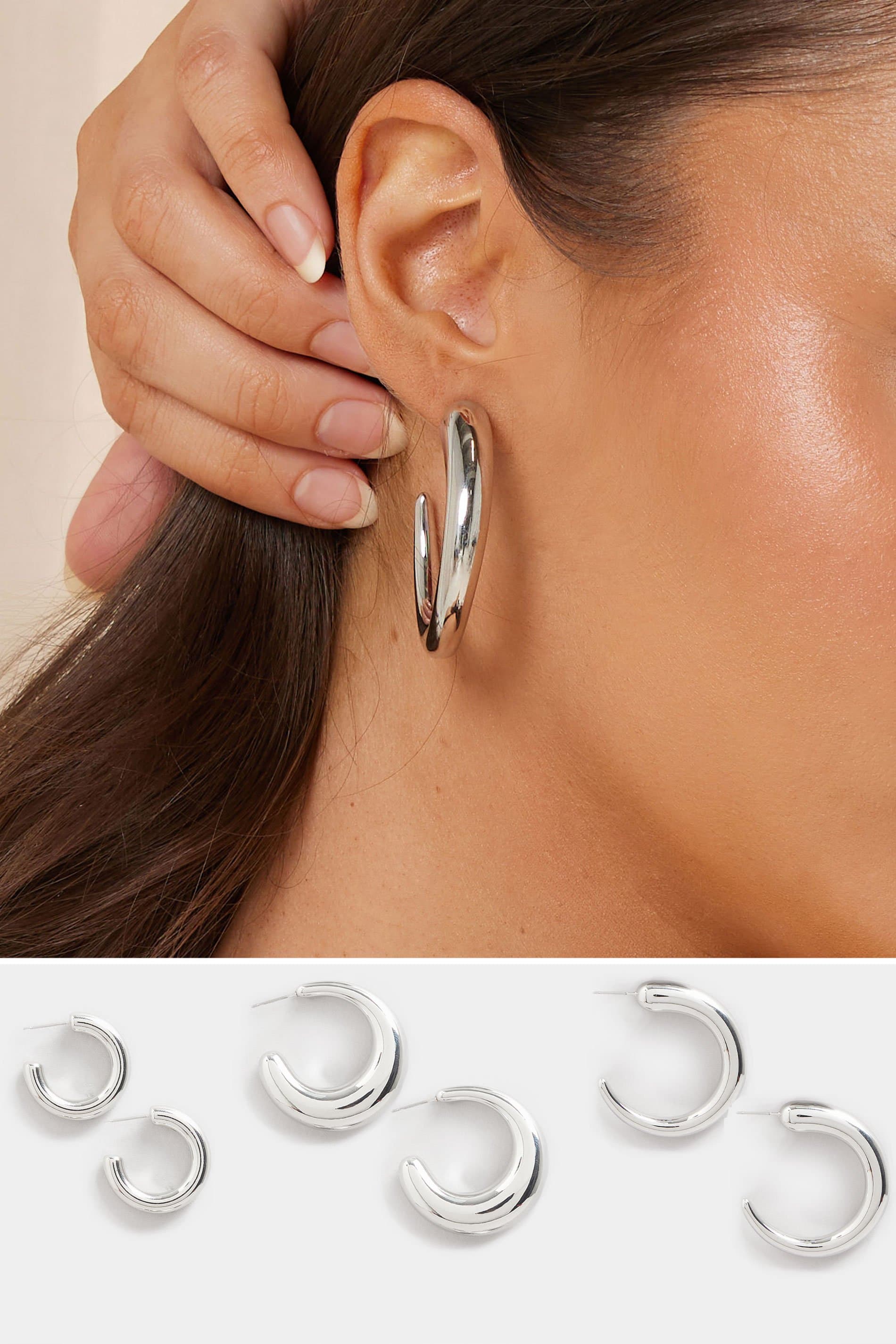 Yours 3 Pack Silver Tone Hoop Earrings Set