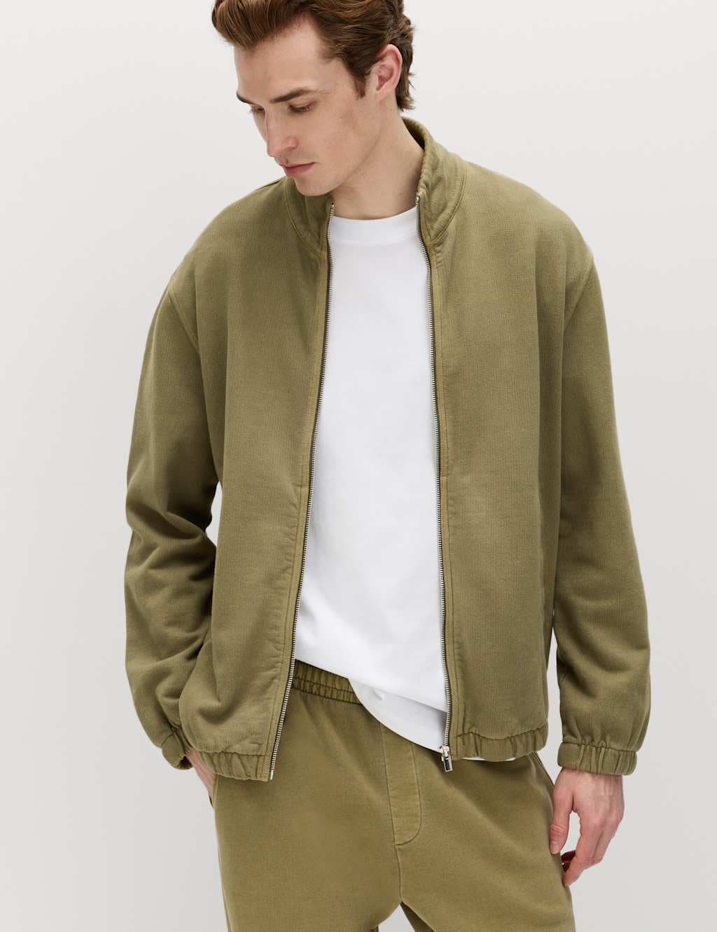 Marks & Spencer M&S Pure Cotton Garment Dye Coach Jacket Olive
