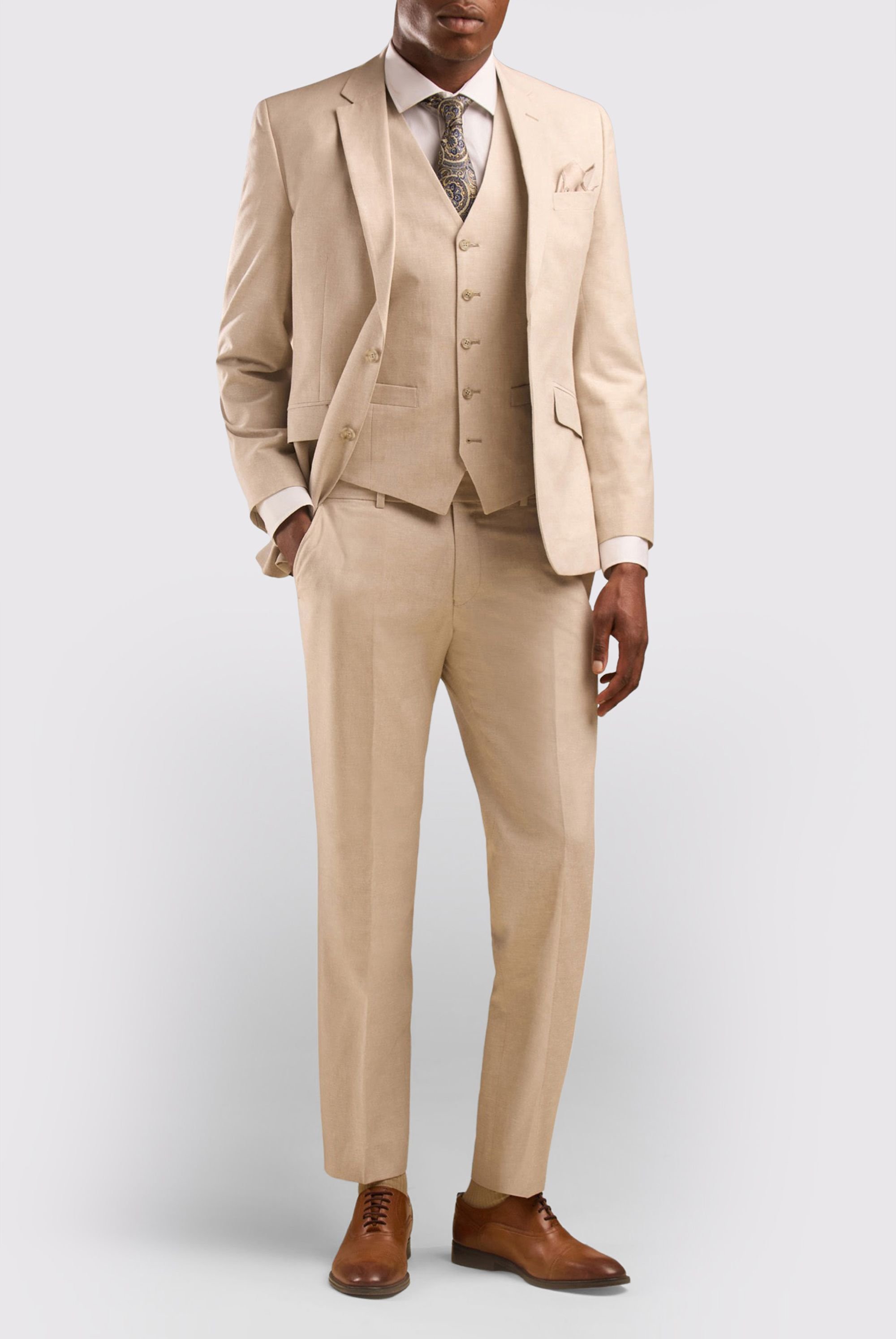 Scott Scott Men's Linen Blend Contemporary Fit Jacket in Stone - 2