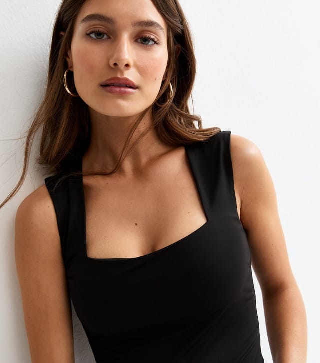 New Look Women's Black Slinky Square Neck Sleeveless Bodysuit New Look - 2