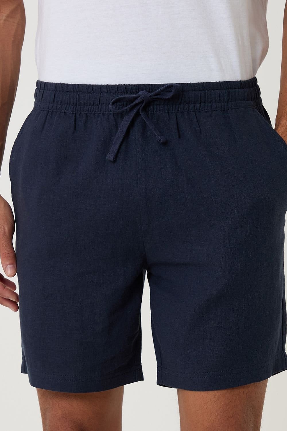 Threadbare Threadbare Men's Shorter Length Linen Blend Shorts in Navy - 4
