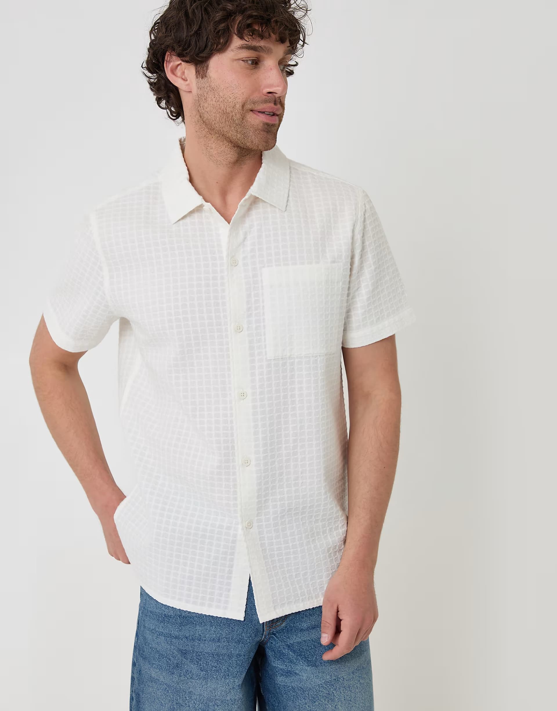 ASOS Threadbare Textured cotton short sleeve shirt in natural