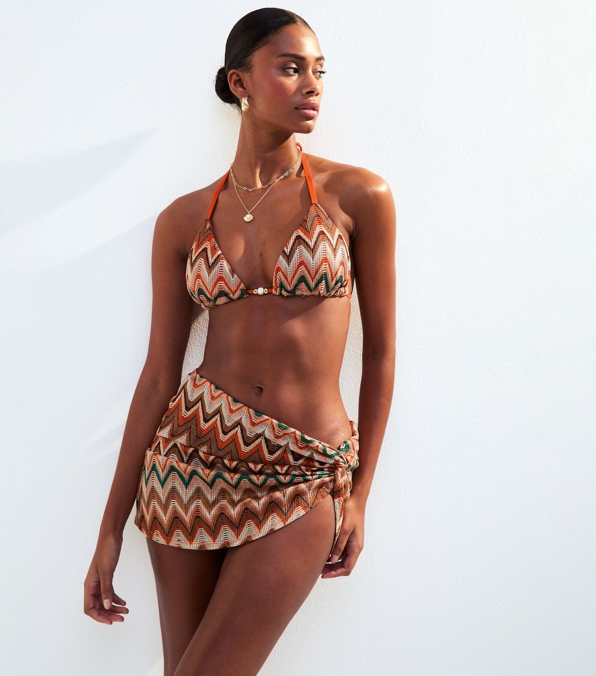 New Look Women's Brown Textured Patterned Sarong Style Skirt New Look - 1