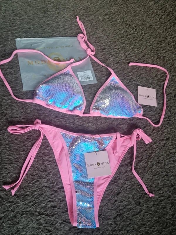 Moda Minx Moda Minx candy pink sequin bikini set size L