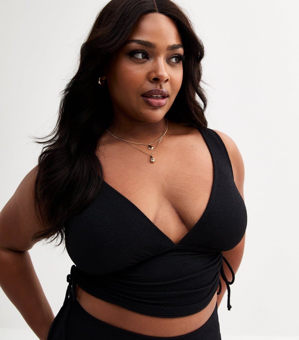 New Look Women's Plus Size Black Textured Adjustable Tankini Curves New Look