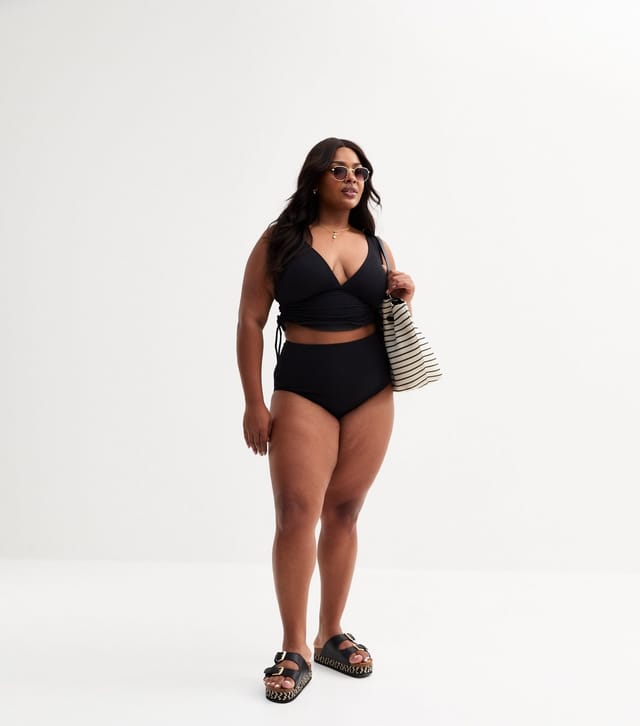 New Look Women's Plus Size Black Textured Adjustable Tankini Curves New Look - 3