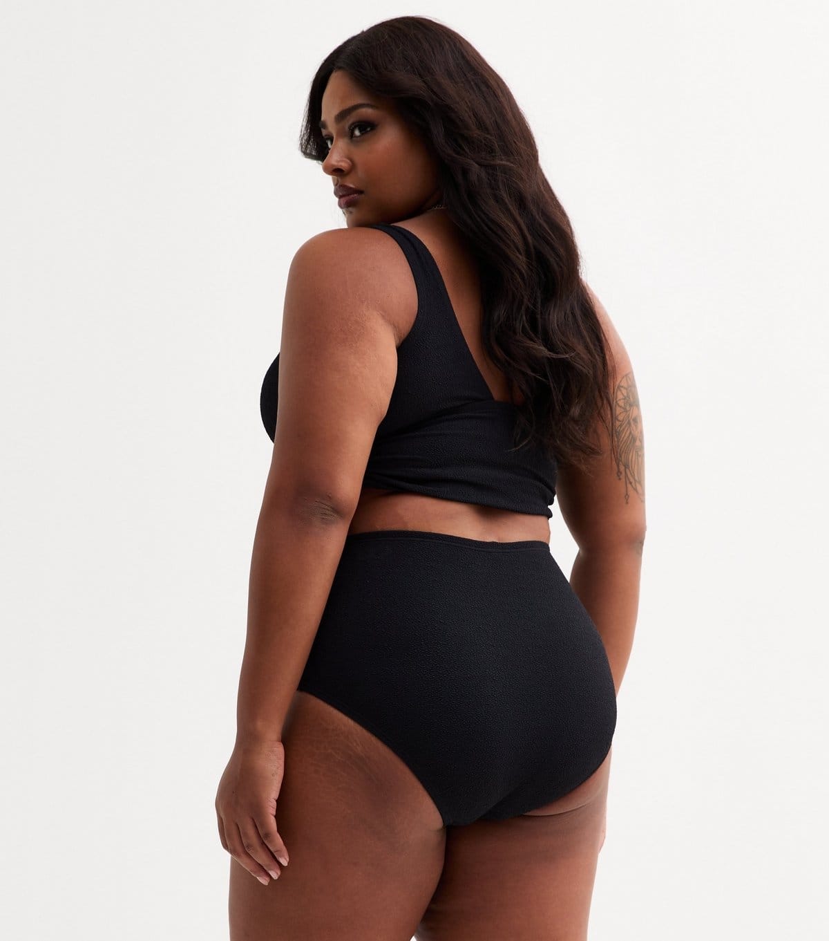 New Look Women's Plus Size Black Textured Adjustable Tankini Curves New Look - 4
