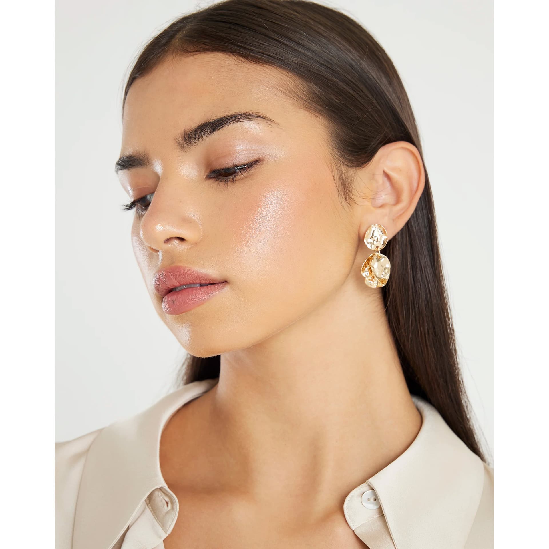 River Island River Island Womens Gold Hammered Coin Drop Earrings