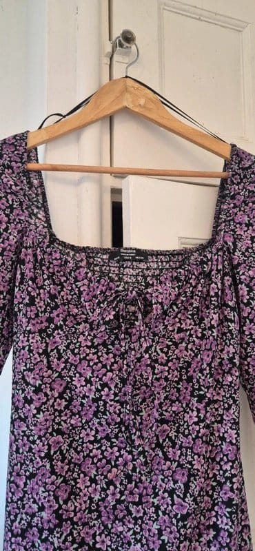 Bershka Purple Floral Square Neck Midi Dress