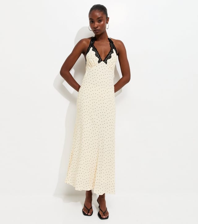 New Look Women's Cream Polka Dot Lace Trim Halter Neck Midi Dress New Look - 3